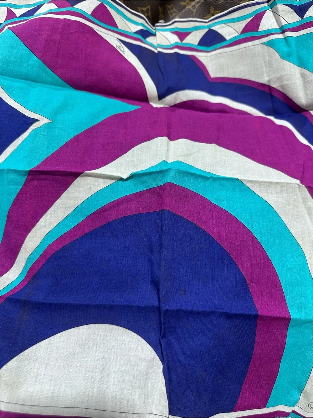 Emilio Pucci VINTAGE Silk Scarf in Blue, Turquoise & Purple Geometric Print